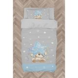 Mekta Home Bebek ve Çocuk Odası Yıldız ve Ayıcık Desenli Mavi Çizgili Nevresim Takımı - Renkli - 160 x 230 cm