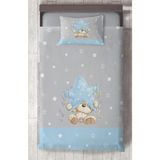 Mekta Home Bebek ve Çocuk Odası Yıldız ve Ayıcık Desenli Mavi Çizgili Yatak Örtüsü - Renkli - 140 x 220 cm