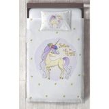 Mekta Home Bebek ve Çocuk Odası Yıldızlı Mavi Unicorn Desenli Yatak Örtüsü - Renkli - 140 x 220 cm