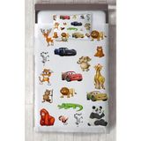 Mekta Home Bebek ve Çocuk Odası Yol Hayvan ve Araba Desenli Yatak Örtüsü - Renkli - 140 x 220 cm
