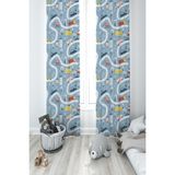 Mekta Home Bebek ve Çocuk Odası Yol ve Arabalı Mavi 2 Kanat Fon Perde - 100 x 250 cm - Renkli