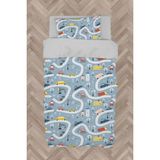 Mekta Home Bebek ve Çocuk Odası Yol ve Arabalı Mavi Nevresim Takımı - Renkli - 160 x 230 cm