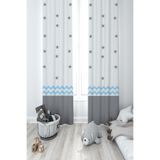 Mekta Home Gri Mavi Yıldız Desenli 2 Kanat Bebek ve Çocuk Odası Fon Perde