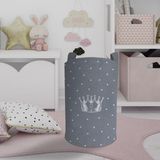Mekta Home Kral Tacı ve Yıldız Desenli Gri Bebek ve Çocuk Odası Oyuncak Sepeti