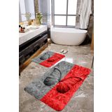 Mekta Home MKTBP-0122 60x100 50x60 cm Gri Kırmızı Kelebek 2'li Banyo Paspas Takımı