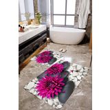 Mekta Home MKTBP-016 60x10050x60 cm 3 Boyutlu Çiçek ve Taşlı 2'li Banyo Paspas Takımı