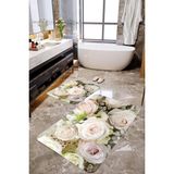 Mekta Home MKTBP-075 60x100 50x60 cm Beyaz Gül Desenli 2'li Banyo Paspas Takımı