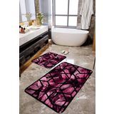 Mekta Home MKTBP-095 60x100 50x60 cm Gül Yaprak ve Geometrik 2'li Banyo Paspas Takımı