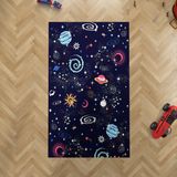 Mekta Home MKTH-037 Gezegen Desenli Antialerjik Lacivert 120x180 cm Çocuk Odası Halı