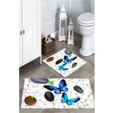 Mekta Home MKTPP-2001 60x100 50x60 cm 3 Boyutlu Kelebek ve Taşlı 2'li Banyo Paspas Takımı