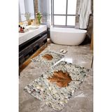 Mekta Home MKTPP-2006 60x100 50x60 cm 3 Boyutlu Çınar Yaprak ve Taş Desenli 2'li Banyo Paspas Takımı