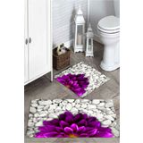 Mekta Home MKTPP-2010 60x100 50x60 cm 3 Boyutlu Mor Çiçekli Paspas Takımı
