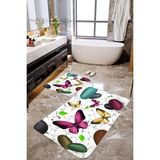 Mekta Home MKTPP-2011 60x100 50x60 cm 3 Boyutlu Kelebek ve Taşlı 2'li Banyo Paspas Takımı