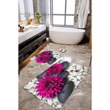 Mekta Home MKTPP-2016 60x100 50x60 cm 3 Boyutlu Çiçek ve Taşlı 2'li Banyo Paspas Takımı