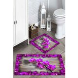 Mekta Home MKTPP-2022 60x100 50x60 cm 3 Boyutlu Mor Menekşe Desenli 2'li Banyo Paspas Takımı