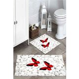 Mekta Home MKTPP-2034 60x100 50x60 cm 3 Boyutlu Kelebek ve Taşlı 2'li Banyo Paspas Takımı