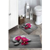 Mekta Home MKTPP-2035 60x100 50x60 cm 3 Boyutlu Gri Taşlı 2'li Banyo Paspas Takımı