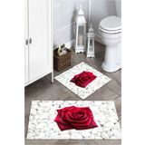 Mekta Home MKTPP-2042 60x100 50x60 cm Gül Desenli 2'li Banyo Paspas Takımı
