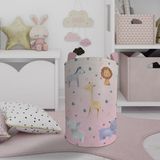 Mekta Home Pembe Safari Desenli Bebek ve Çocuk Odası Oyuncak Sepeti 45 cm Boyutunda Keçe Malzeme