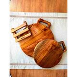 Mekwood Ahşap Kızılağaç Çanta Kulp Ikili+Standlı Kesme Tahtası - 3 Adet