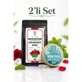 Mel and Mira 2’Li Set Saf Kristal Mentol 35 g + Harman Gül ve Kıvırcık Nane Çayı 50g, Sauna, Hamam, Buhar Banyosu ve Doğal Bitki Paketi