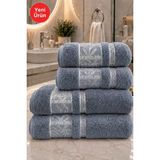 Mela Home Bambu 4'lü Banyo Havlu Seti Hamam Takımı- El ve Yüz Havlusu- Çeyiz - Hediyelik 100% Pamuk - Mavi - 90 x 145 cm