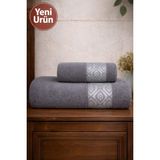 Mela Home Göz 2'li Banyo Havlu Seti Hamam Takımı- El ve Yüz Havlusu- Çeyiz - Hediyelik 100% Pamuk - 90 x 145 cm - Gri - Antrasit