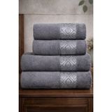 Mela Home Göz 4'lü Banyo Havlu Seti Hamam Takımı- El ve Yüz Havlusu- Çeyiz - Hediyelik 100% Pamuk - 90 x 145 cm - Antrasit
