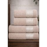 Mela Home Göz 4'lü Banyo Havlu Seti Hamam Takımı- El ve Yüz Havlusu- Çeyiz - Hediyelik 100% Pamuk - 90 x 145 cm - Bej