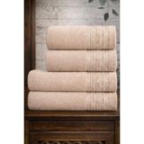 Mela Home Inci 4'lü Banyo Havlu Seti Hamam Takımı- El ve Yüz Havlusu- Çeyiz - Hediyelik 100% Pamuk - 90 x 145 cm - Bej