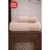 Mela Home Meltem 2'li Banyo Havlu Seti Hamam Takımı- El ve Yüz Havlusu- Çeyiz - Hediyelik 100% Pamuk - 90 x 145 cm - Bej