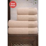 Mela Home Meltem 4'lü Banyo Havlu Seti Hamam Takımı- El ve Yüz Havlusu- Çeyiz - Hediyelik 100% Pamuk - 90 x 145 cm - Bej