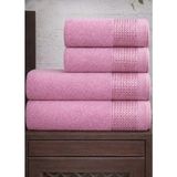 Mela Home Meltem 4'lü Banyo Havlu Seti Hamam Takımı- El ve Yüz Havlusu- Çeyiz - Hediyelik 100% Pamuk - 90 x 145 cm - Gül Kurusu