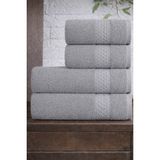 Mela Home Petek 4'lü Banyo Havlu Seti Hamam Takımı- El ve Yüz Havlusu- Çeyiz - Hediyelik 100% Pamuk - 90 x 145 cm - Gri