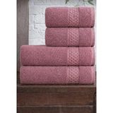 Mela Home Petek 4'lü Banyo Havlu Seti Hamam Takımı- El ve Yüz Havlusu- Çeyiz - Hediyelik 100% Pamuk - 90 x 145 cm - Gül Kurusu