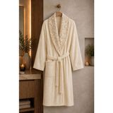 Mela Home | Premium | %100 Pamuk Kadın / Erkek Unisex Bornoz - Havlu - Çeyiz Seti - Krem - S-M