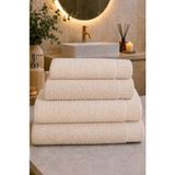 Mela Home Viona 4'lü Banyo Havlu Seti Hamam Takımı- El ve Yüz Havlusu- Çeyiz - Hediyelik 100% Pamuk - Ekru - 90 x 145 cm