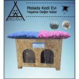 Melada Kedi Evi Dış Ortam Uygun Ahşap Kedi Evi Double OSB Minderli 61x41x36 cm (Demonte)