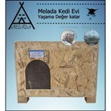 Melada Kedi Evi Dış ve İç Mekan Kullanımı için Vernikli OSB Ahşap Takoz Ayaklı 60x41x36 Cm, Demonte