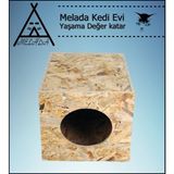 Melada Mobilya Kedi Evi Dış Ortam Uygun Ahşap Kedi Evi Osb 34x27x24 cm