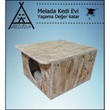 Melada Mobilya Kedi Evi Dış Ortam Uygun Ahşap Kedi Evi Osb 35x33x23 cm