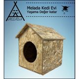 Melada Mobilya Kedi Evi Dış Ortam Uygun Ahşap Kedi Evi Osb 40x35x30 cm