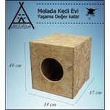 Melada Mobilya Kedi Evi Dış Ortam Uygun Ahşap Kedi Evi Osb 40x37x34 cm