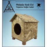 Melada Mobilya Kedi Evi Dış Ortam Uygun Ahşap Kedi Evi Osb 43x40x37 cm