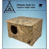 Melada Mobilya Kedi Evi Dış Ortam Uygun Ahşap Kedi Evi Osb 50x35x30 cm