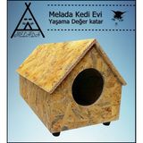 Melada Mobilya Kedi Evi Dış Ortam Uygun Ahşap Kedi Evi Osb 55x40x40 cm