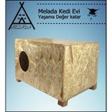 Melada Mobilya Kedi Evi Dış Ortam Uygun Ahşap Kedi Evi Osb 60x40x30 cm