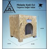 Melada Mobilya Kedi Evi Dış Ortam Uygun Ahşap Kedi Evi Osb Minderli 40x37x34 cm