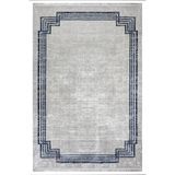 Meladze Gri Çerçeveli Modern Geometrik Etnik Desenli Boho Makinada Yıkanabilir Hafif Hav Toz Vermez Leke Tutmaz Kaymaz Taban Dijital Makine Baskı Halı Oturma Odası Salon Yolluk Koridor Mutfak Halısı