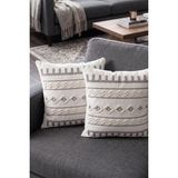 Melaris Halı Punch Kırlent Kılıfı 2 Adet Nakışlı 43X43CM Dekoratif Işlemeli Yastık Kılıf Seti Iskandinav Bohem Panç Örgü - 43 x 43 cm - Krem - Gri